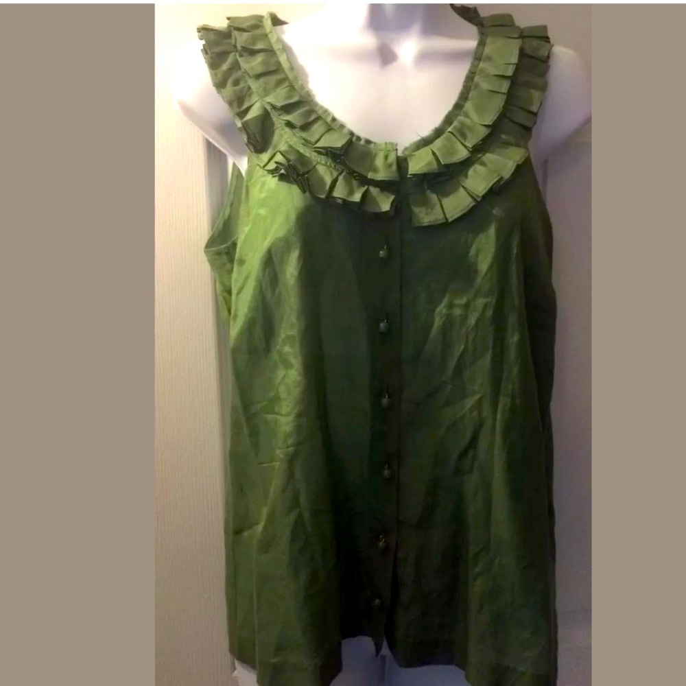 J. CREW Cecilia Cami Silk Blouse Green Ruffles collar layering top shirt SEA $98